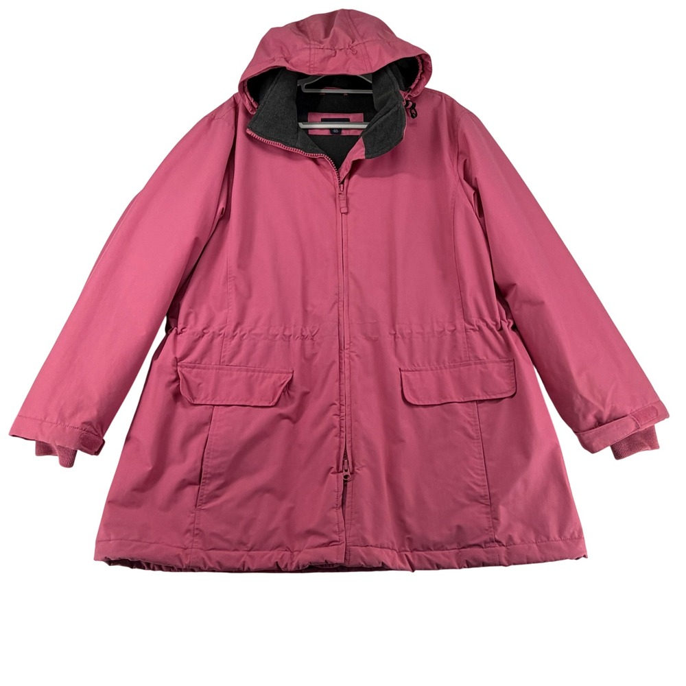 Lands' End Women XL 18-20 Pink Windcheck ThermaCheck Hooded Parka Jacket Coat